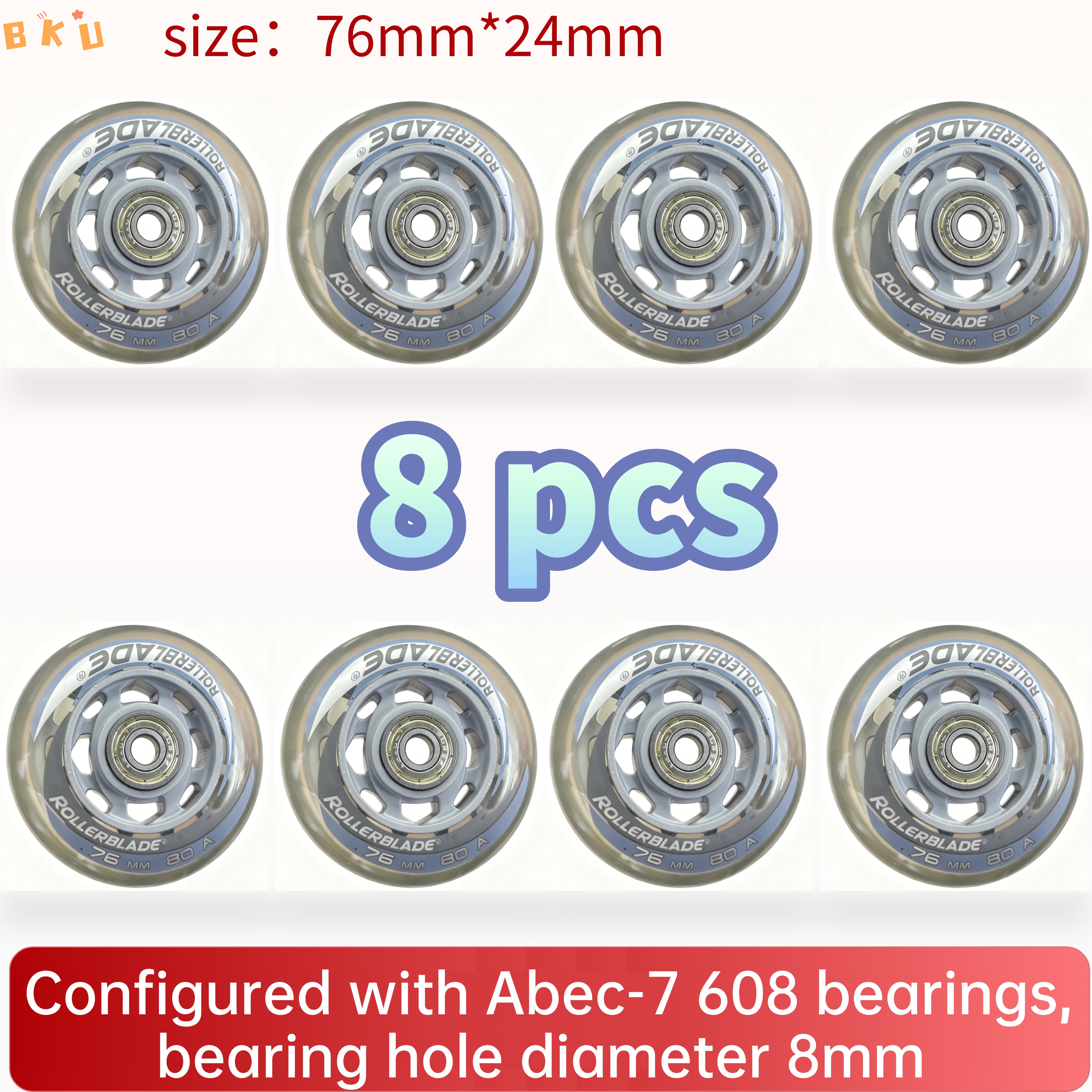 Roller Skate Inline - 8-Piece PU Replacement Wheels 76mm(3